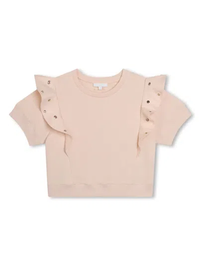 Chloé Kids' Stud-embellished Ruffled T-shirt In Pink