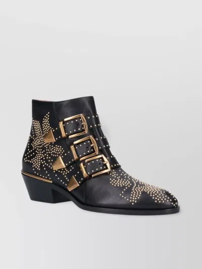 CHLOÉ STUDDED BLOCK HEEL ANKLE BOOTS