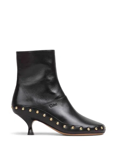 Chloé Studded Leather Ankle Boots In Black