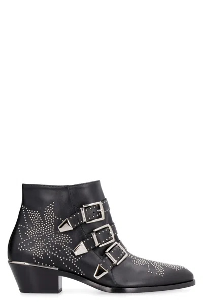 CHLOÉ STUDDED LEATHER ANKLE BOOTS