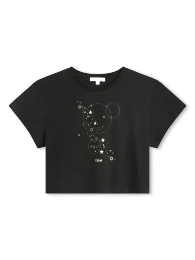 Chloé Kids' Studded Organic Cotton T-shirt In Black