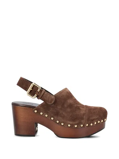 Chloé Studded Slingback Heeled Pump In Brown