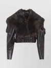 Chloé Shiny Leather Crop Moto Jacket With Removable Lamb Shearling Collar In Brown