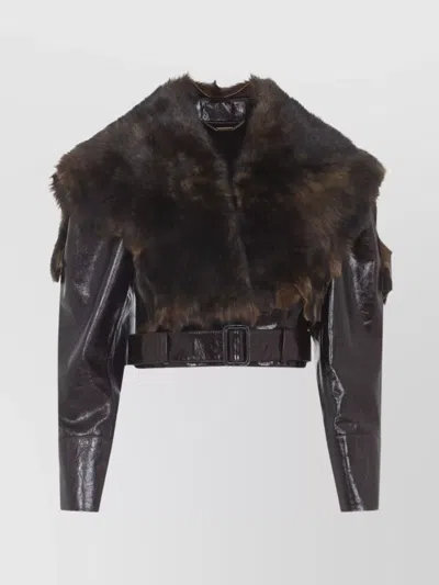 Chloé Cropped Leather Jacket With Removable Fur Collar In Brown