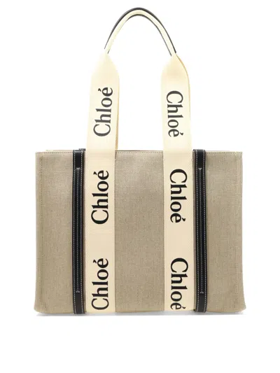 Chloé Stylish Medium Linen Shoulder Bag For Women In Brown