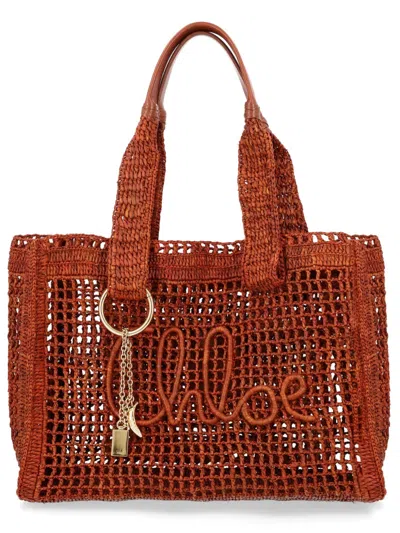 Chloé Stylish Raffia Palm Handbag - Mini Size In Brown