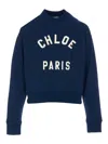 Chloé Blue Crewneck Sweatshirt With Logo Lettering Print In Cotton Woman In Blue
