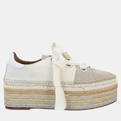 Pre-owned Chloé Suede And Canvas Espadrille Trainers Size 40 In Beige