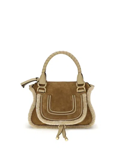 Chloé Suede And Shearling Leather Marcie Small Handbag In Brown