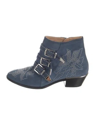 Pre-owned Chloé Suede Animal Print Western Boots In Blue
