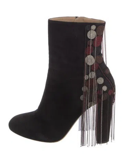 Pre-owned Chloé Suede Beaded Accents Boots In Black