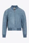 Chloé Blue Grizzled Suede Leather Jacket In Blue