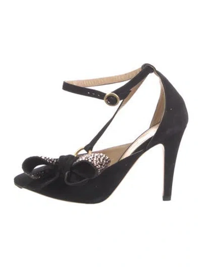 Pre-owned Chloé Suede Bow Accents D'orsay Pumps In Black