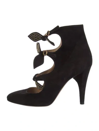 Pre-owned Chloé Suede Bow Accents Pumps In Black