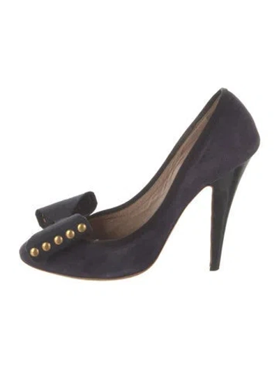 Pre-owned Chloé Suede Bow Accents Pumps In Blue