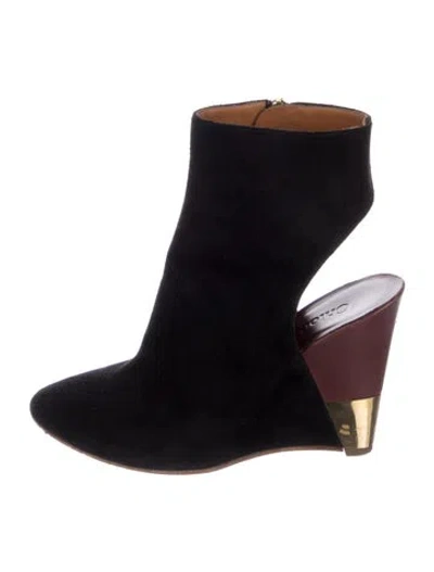 Pre-owned Chloé Suede Colorblock Pattern Boots In Blue