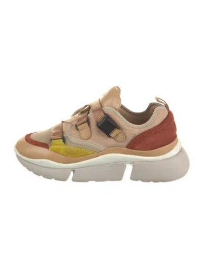 Pre-owned Chloé Suede Colorblock Pattern Chunky Sneakers In Neutral