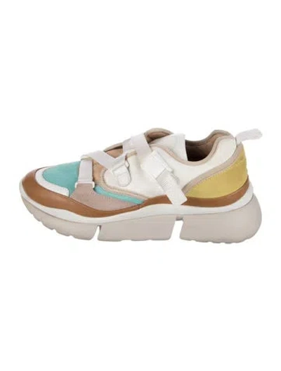 Pre-owned Chloé Suede Colorblock Pattern Chunky Sneakers In Neutral