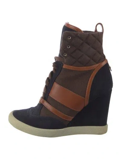 Pre-owned Chloé Suede Colorblock Pattern Lace-up Boots In Blue