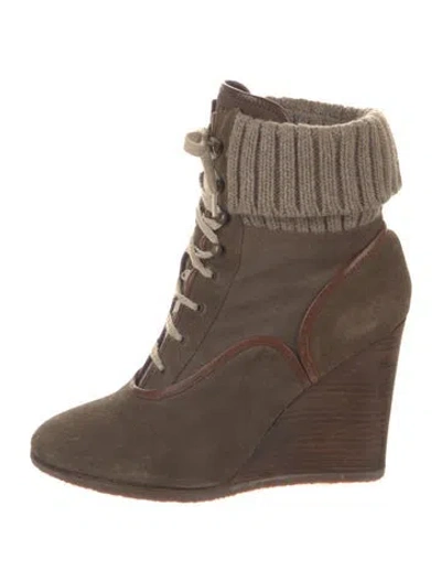 Pre-owned Chloé Suede Colorblock Pattern Lace-up Boots In Brown