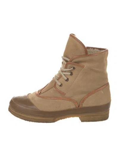 Pre-owned Chloé Suede Colorblock Pattern Lace-up Boots In Neutral