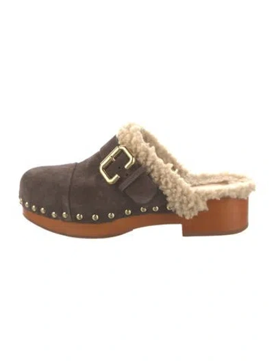 Pre-owned Chloé Suede Colorblock Pattern Mules In Brown