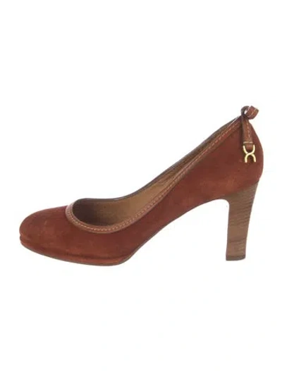 Pre-owned Chloé Suede Colorblock Pattern Pumps In Red