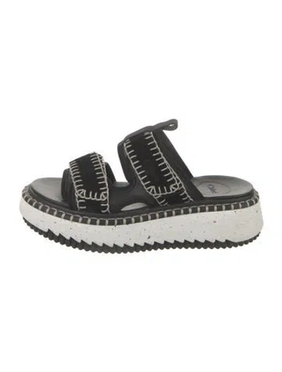 Pre-owned Chloé Suede Colorblock Pattern Slingback Sandals In Black
