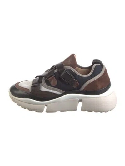 Pre-owned Chloé Suede Colorblock Pattern Sneakers In Brown
