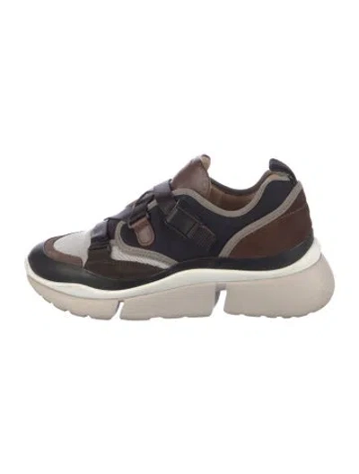 Pre-owned Chloé Suede Colorblock Pattern Sneakers In Brown