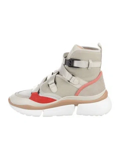 Pre-owned Chloé Suede Colorblock Pattern Sneakers In Green