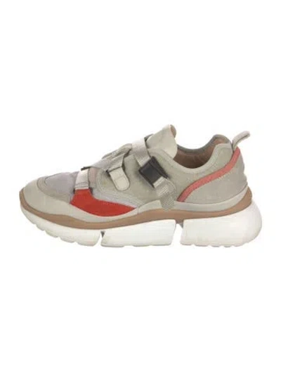 Pre-owned Chloé Suede Colorblock Pattern Sneakers In Neutral