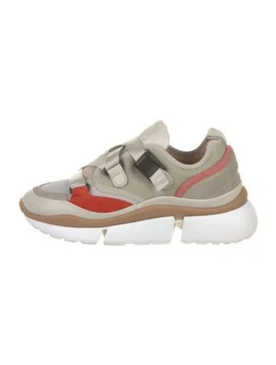 Pre-owned Chloé Suede Colorblock Pattern Sneakers In Neutral