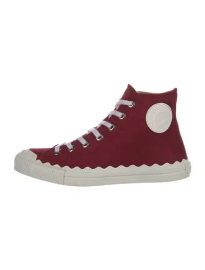 Pre-owned Chloé Suede Colorblock Pattern Sneakers In Red