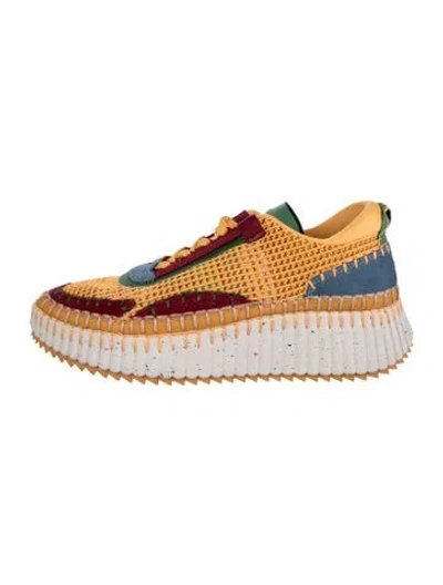 Pre-owned Chloé Suede Colorblock Pattern Sneakers In Yellow