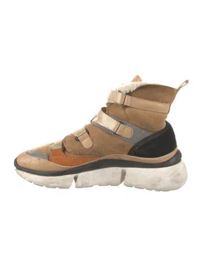 Pre-owned Chloé Suede Colorblock Pattern Wedge Sneakers In Neutrals