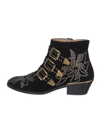 Pre-owned Chloé Suede Crystal Embellishments Boots In Black