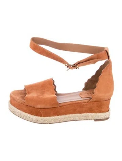 Pre-owned Chloé Suede Cutout Accent Espadrilles In Brown