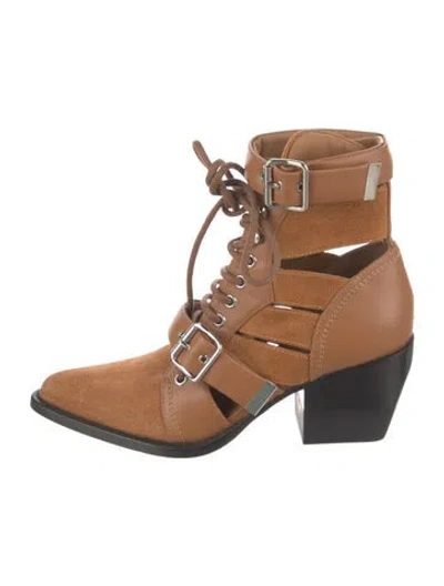 Pre-owned Chloé Suede Cutout Accent Lace-up Boots In Brown