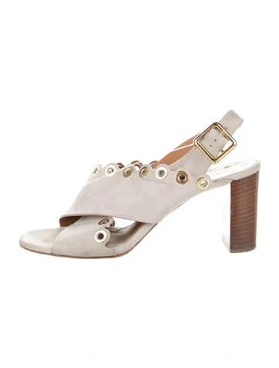 Pre-owned Chloé Suede Eyelet Trim Slingback Sandals In Gray