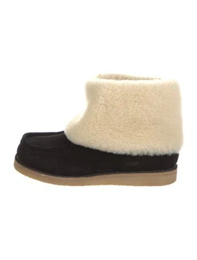 Pre-owned Chloé Suede Faux Fur Trim Boots In Black