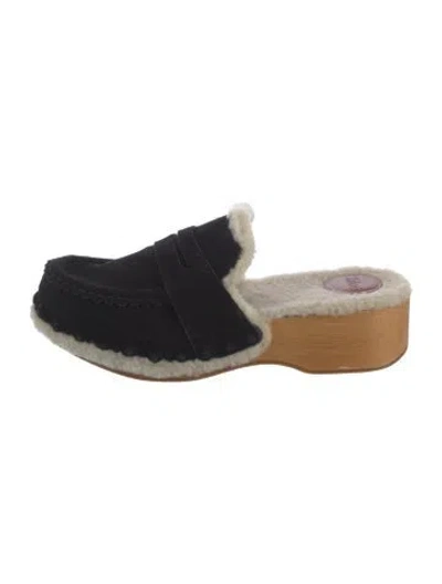 Pre-owned Chloé Suede Faux Fur Trim Mules In Black