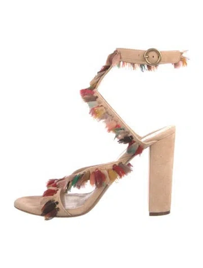 Pre-owned Chloé Suede Floral Print Gladiator Sandals In Neutral