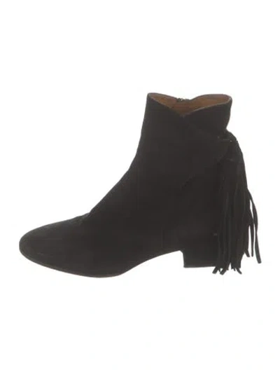 Pre-owned Chloé Suede Fringe Trim Accent Boots In Black