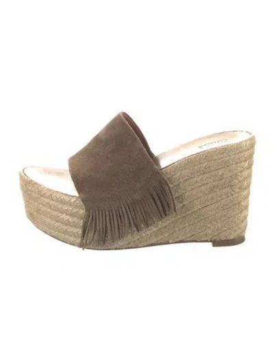 Pre-owned Chloé Suede Fringe Trim Accent Espadrilles In Neutral