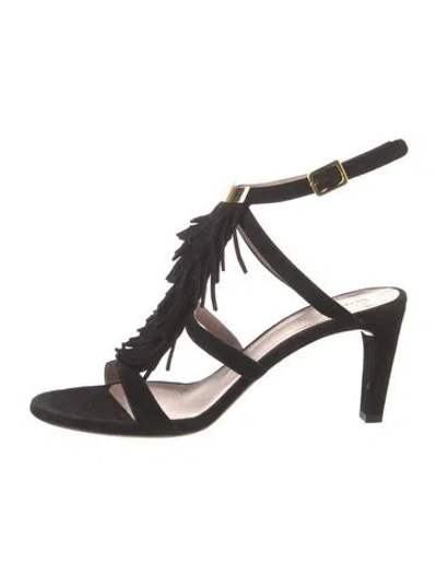 Pre-owned Chloé Suede Fringe Trim Accent Gladiator Sandals In Black