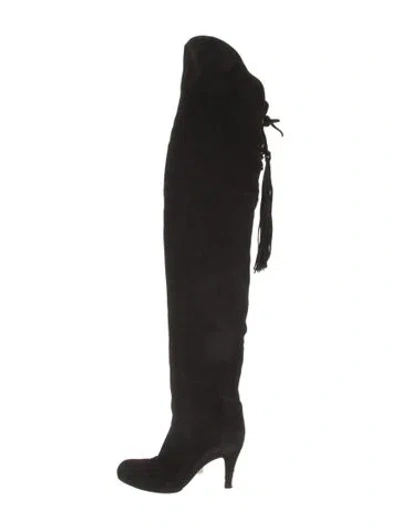 Pre-owned Chloé Suede Fringe Trim Accent Lace-up Boots In Black