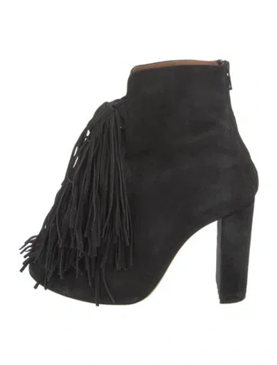 Pre-owned Chloé Suede Fringe Trim Accent Lace-up Boots In Gray