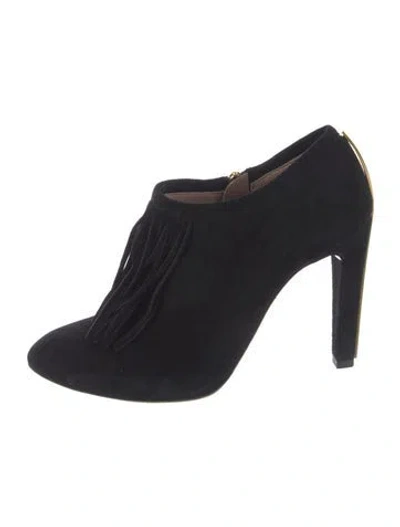 Pre-owned Chloé Suede Fringe Trim Accent Pumps In Black