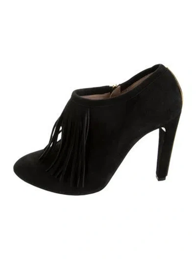 Pre-owned Chloé Suede Fringe Trim Accent Pumps In Black
